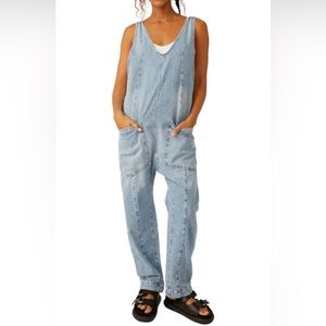Free People High Roller Denim Jumpsuit